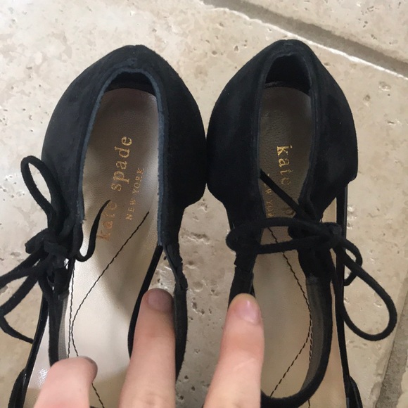 Kate Spade black lace up suede heels w gold detail - Picture 8 of 8